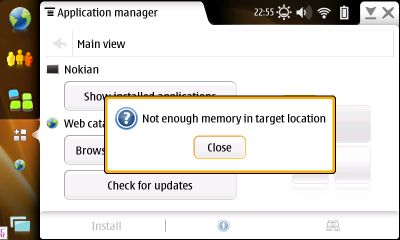 Not enough memory in target location